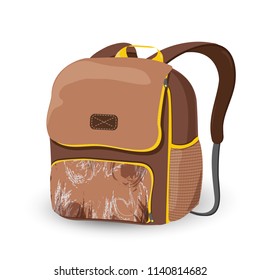 School backpack, brown book bag isolated on a white background. School Bag cartoon . vector illustration