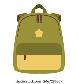 School backpack in cartoon style. School green bag. Isolated vector illustration for your design