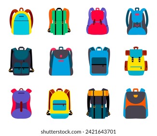 School backpack collection in a flat design. Set of bag school flat isolated on white background. Backpack icon set