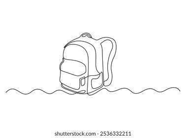 Mochila escolar desenho contínuo de uma linha. Banner escolar simples abstrato. Ilustração de vetor isolado de contorno de linha única