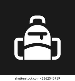 School backpack dark mode glyph ui icon. Rucksack for students. User interface design. White silhouette symbol on black space. Solid pictogram for web, mobile. Vector isolated illustration