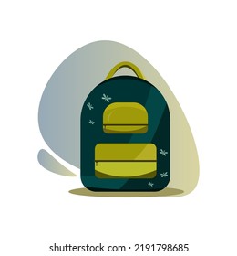 school backpack dark turquoise color with yellow pockets .vector illustration of items