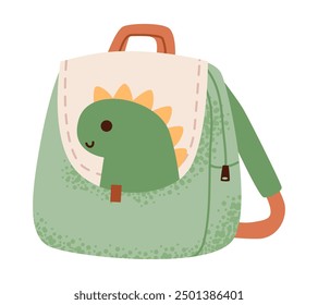 School backpack with a dinosaur isolated on white background. Cute schoolbag for kids. Flat vector illustration.