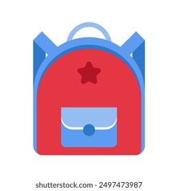 School backpack. Education and study back to school, schoolbag luggage, rucksack. Colorful schoolbag flat vector illustration isolated on white background