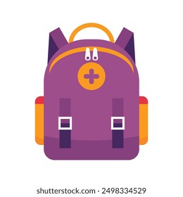 School backpack. Education and study back to school, schoolbag luggage, rucksack. Colorful schoolbag flat vector illustration isolated on white background