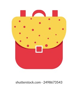 School backpack. Education and study back to school concept, schoolbag luggage, rucksack. Red and yellow with polka dot  schoolbag flat vector illustration isolated on white background