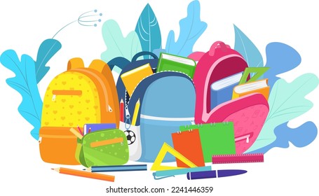 School backpack for education, vector illustration. Bag for college study concept, cartoon icon equipment design background.