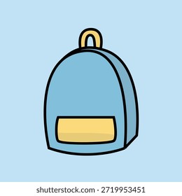 Mochila escolar en estilo de dibujos animados planos. Ilustración vectorial dibujada a mano.