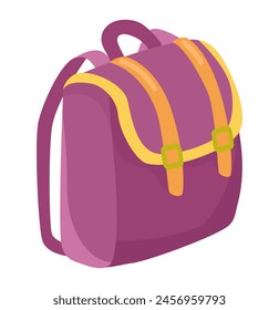 School backpack in flat design. Purple schoolbag for packing personal supply. Vector illustration isolated.