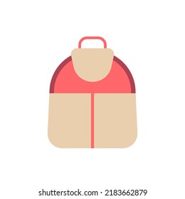 Mochila escolar frente a la vista. Icono deportivo y bolso de viaje en estilo plano aislado en fondo blanco. Ilustración del vector