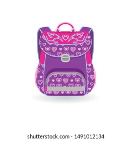 school backpack for girls. Without background, isolated. Clip art for Knowledge Day.