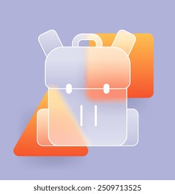 School backpack glass morphism icon. Bag vector icon