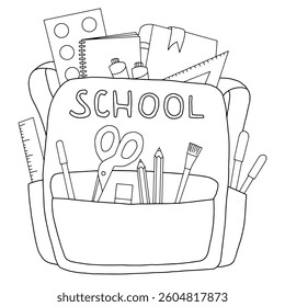 School backpack graphic black white isolated sketch illustration vector