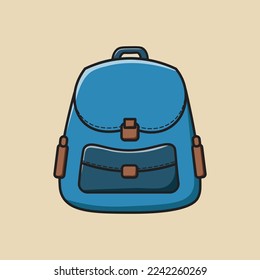 mochila escolar ilustración vectorial gráfica, bolso escolar lindo de dibujos animados, bolso de escuela azul