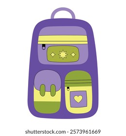 School backpack, hand drawn in flat style. Isolated vector illustration.