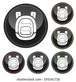 School Backpack Icon.  Black Glossy Icon Set