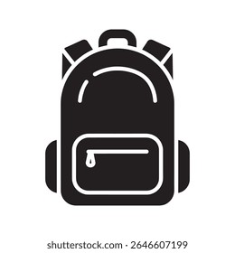 Ícone de mochila escolar para carregar livros e suprimentos que representam uma mochila de estudante para viagens educacionais e vida diária no campus vetor ícone de glifo sólido
