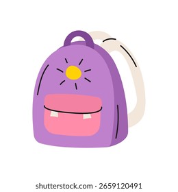 Icono de mochila escolar en estilo plano. Lindo bolso de estudiante para el estudio, viaje o diseño de la educación de los niños. Vector aislado.