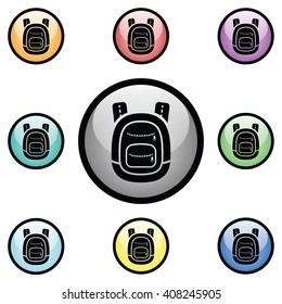 School Backpack Icon Glass Button Icon Set