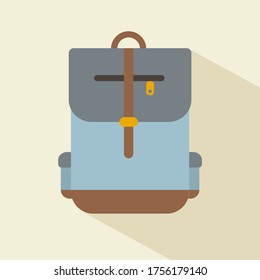 School backpack icon. Illustration in flat style. Round icon with long shadow.