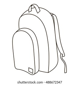 School backpack icon in outline style isolated on white background. School supplies symbol vector illustration