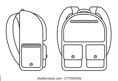 school backpack icon. Side and front view. September 1, the beginning of school year at school. Student Accessories Vector on a white background