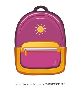 School backpack for kids, pink and yellow colors. Children's briefcase, school bag for supplies. Back to school, education, vector illustration, flat style, isolated	