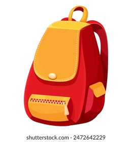 School backpack knapsack study bag, equipment, kids bag with pockets bright colors isolated on white background. Accesory for suplies, baggage.