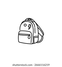 School Backpack Line Art Icon – Hand-Drawn Student Bag, Education Outline Vector