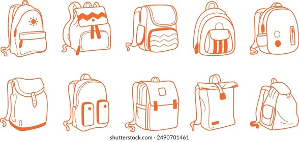 Vector de arte de la línea de mochila escolar