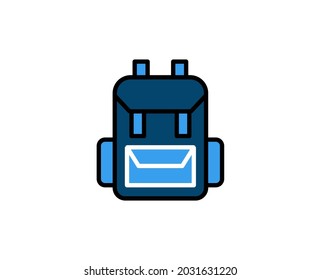 Rucksack-Symbol der Schule. Hochwertiges Umrisssymbol für Webdesign oder mobile App. Leuchtendes Zeichen für Design-Logo. Farbumriss-Piktogramm auf weißem Hintergrund