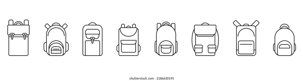 School backpack line icon set. Back to school. Vector illustration isolated on white background.