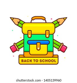 School backpack with pencil illustration for "Back to School" poster or banner design.