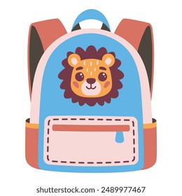 School backpack with a picture of a lion. Vector illustration on white background