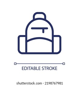 School Backpack Pixel Perfect Linear Ui Icon. Rucksack For High School, College Students. GUI, UX Design. Outline Isolated User Interface Element For App And Web. Editable Stroke. Arial Font Used