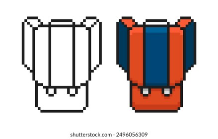 School Backpack in Pixel Style. Schoolbag vector illustration