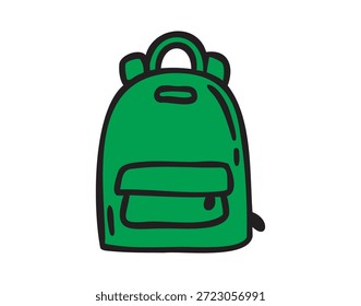 Mochila escolar, listo para la clase, doodle colorido, dibujado a mano. Ilustración vectorial.