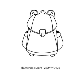 School backpack. to school rucksack for students or firts grader children.Simple line vector illustration in black and white