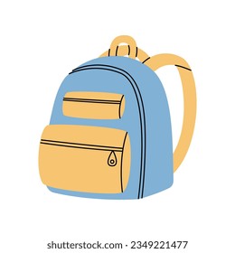 Mochila escolar, mochila escolar, útiles de oficina. De vuelta a la escuela. Ilustración vectorial.