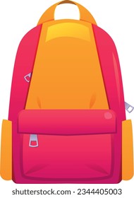 School backpack, schoolbag. Student bag. Children briefcase for carrying school supplies. Back to school. Travel tourist rucksack. Cartoon vector illustration