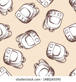Schulrucksack nahtlos. Nahtlos. Zurück zur Schule Sketch Doodle Design. Vektorgrafik.