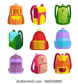 School backpack set vector cartoon