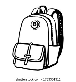 Mochila escolar, boceto, dibujo a mano. Icono de garabato. Ilustración vectorial aislada en un fondo blanco.