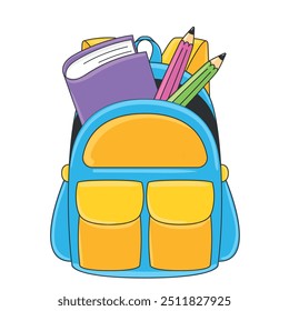 School backpack with supplies in cartoon style Vector