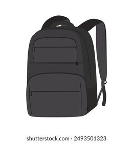 School backpack for teenagers men. Black schoolbag isolated on white background. Kids backpack or childish school backpack in colored flat style. Vector illustration