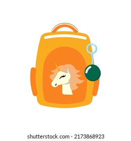 Mochila escolar con unicornio aislado de fondo blanco