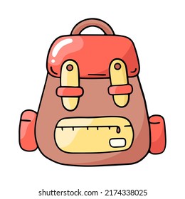 School backpack, vector design element in the style of doodles, isolated on a white background, hand drawn