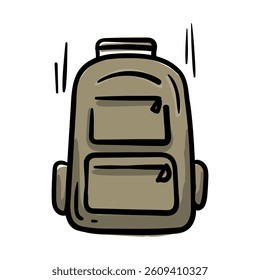 School backpack. Vector hand drawn illustration isolated on white background for sticker, print, icon