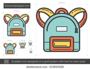 School backpack vector line icon isolated on white background. School backpack line icon for infographic, website or app. Scalable icon designed on a grid system.