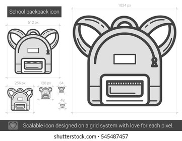 School backpack vector line icon isolated on white background. School backpack line icon for infographic, website or app. Scalable icon designed on a grid system.